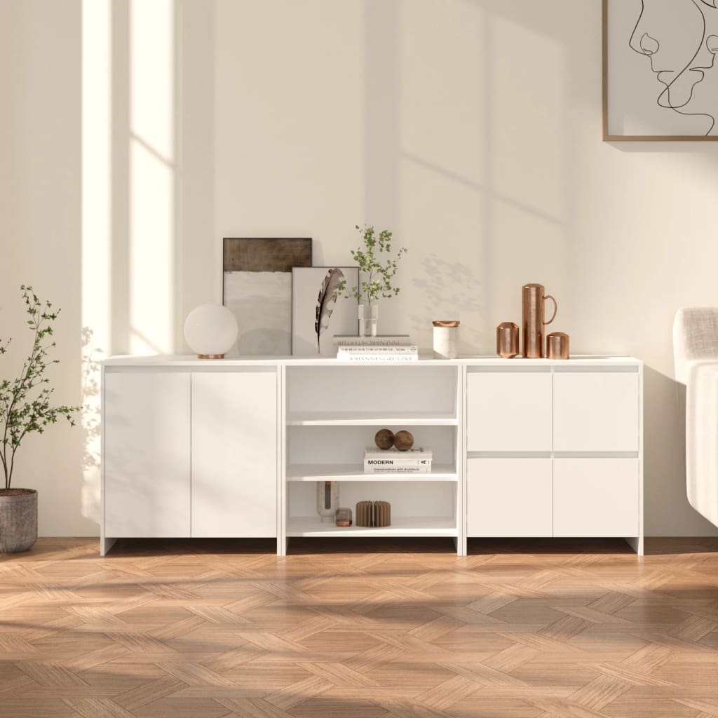 3-tlg. Sideboard Weiß Holzwerkstoff