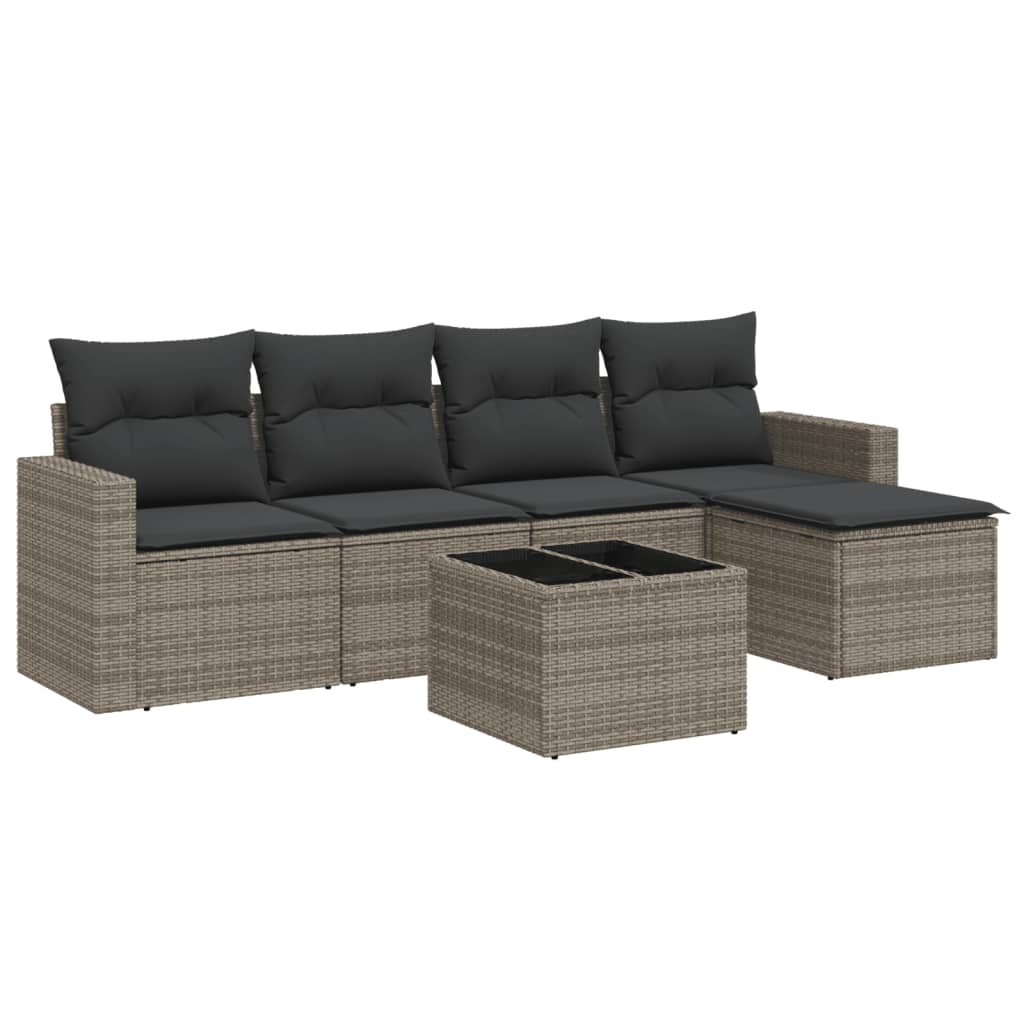 5-tlg. Garten-Sofagarnitur mit Kissen Schwarz Poly Rattan