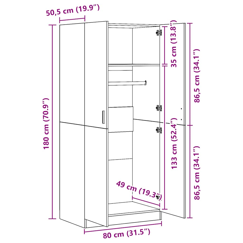 Kleiderschrank Weiß 80x52x180 cm Holzwerkstoff