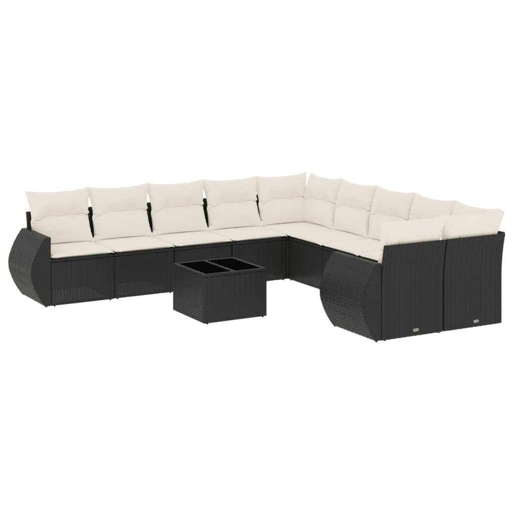 10-tlg. Garten-Sofagarnitur mit Kissen Schwarz Poly Rattan