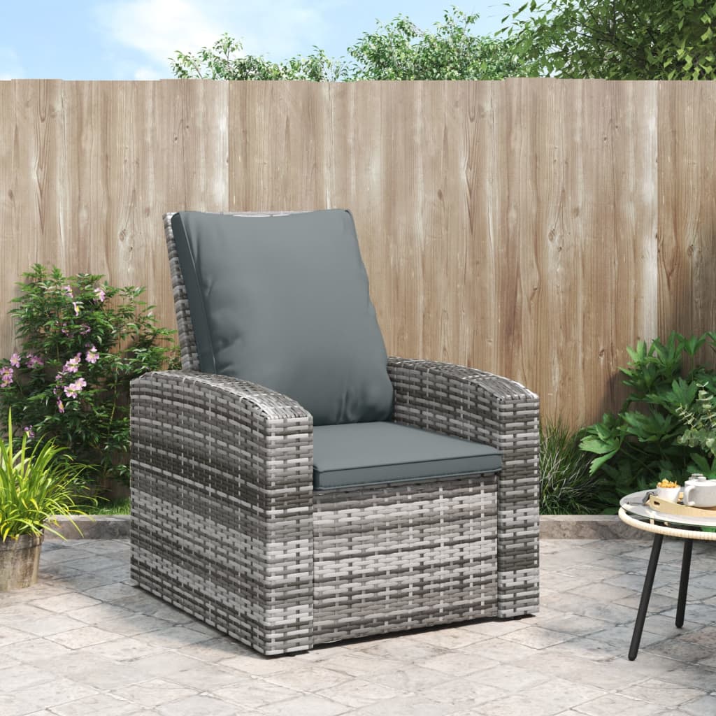 Gartensessel Verstellbar mit Kissen Hellbraun Poly Rattan