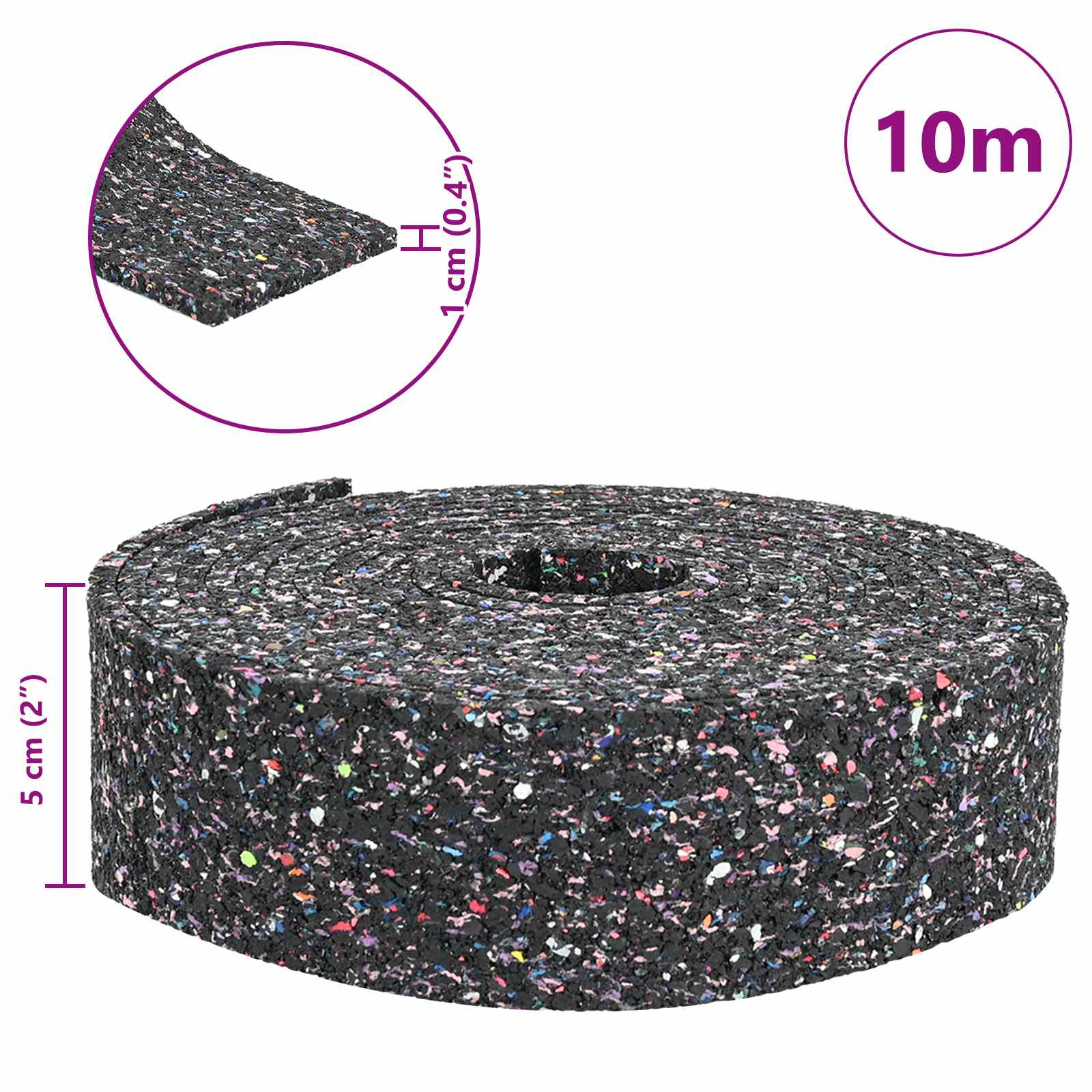 Gummi-Granulat-Rolle Schwarz 200 x 5 x 0,3 cm Gummi