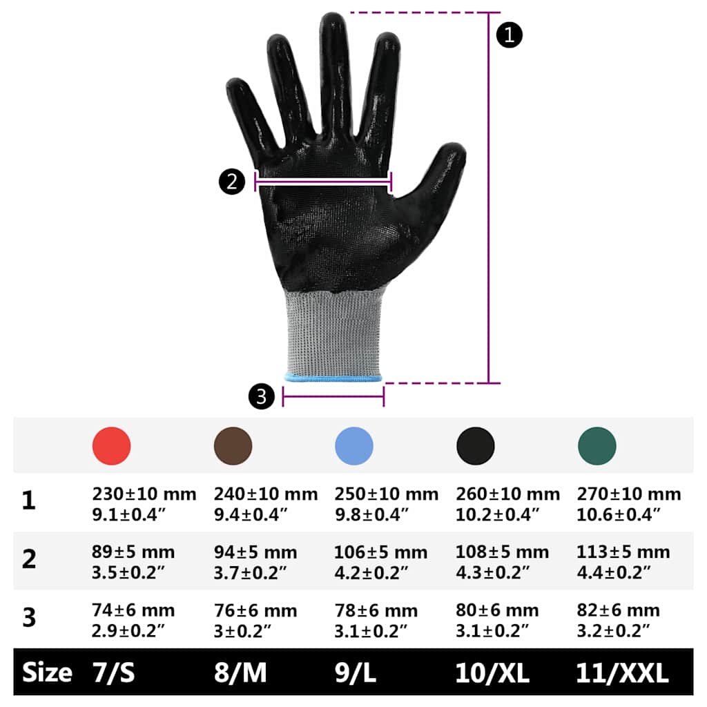 Arbeitshandschuhe 12 pcs Grau und Schwarz 7 / S Polyester