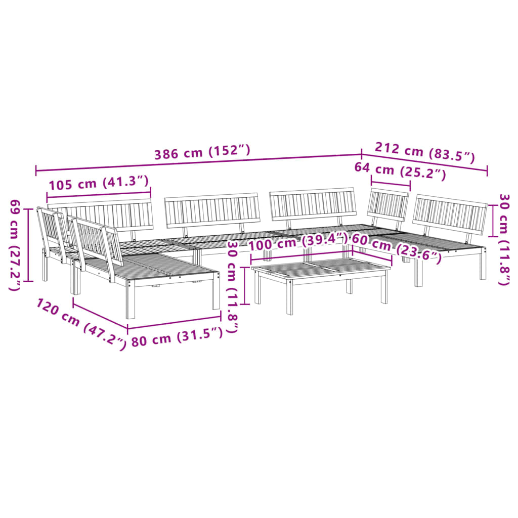 3-tlg. Garten-Sofagarnitur aus Paletten Massivholz Akazie