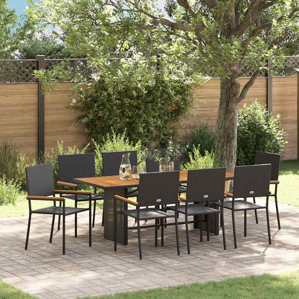 Garten Essgruppe 7 pcs Schwarz Poly-Rattan