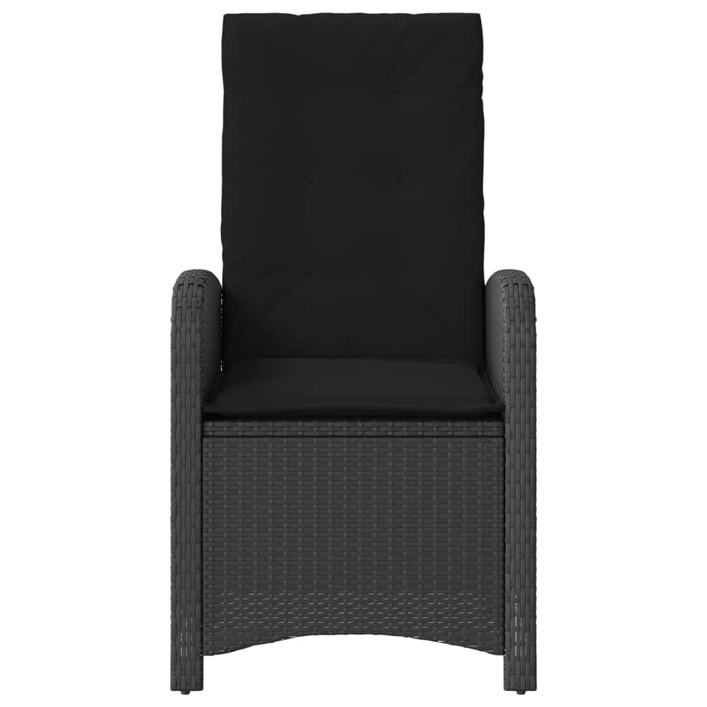 Gartensessel Verstellbar mit Kissen Schwarz Poly Rattan