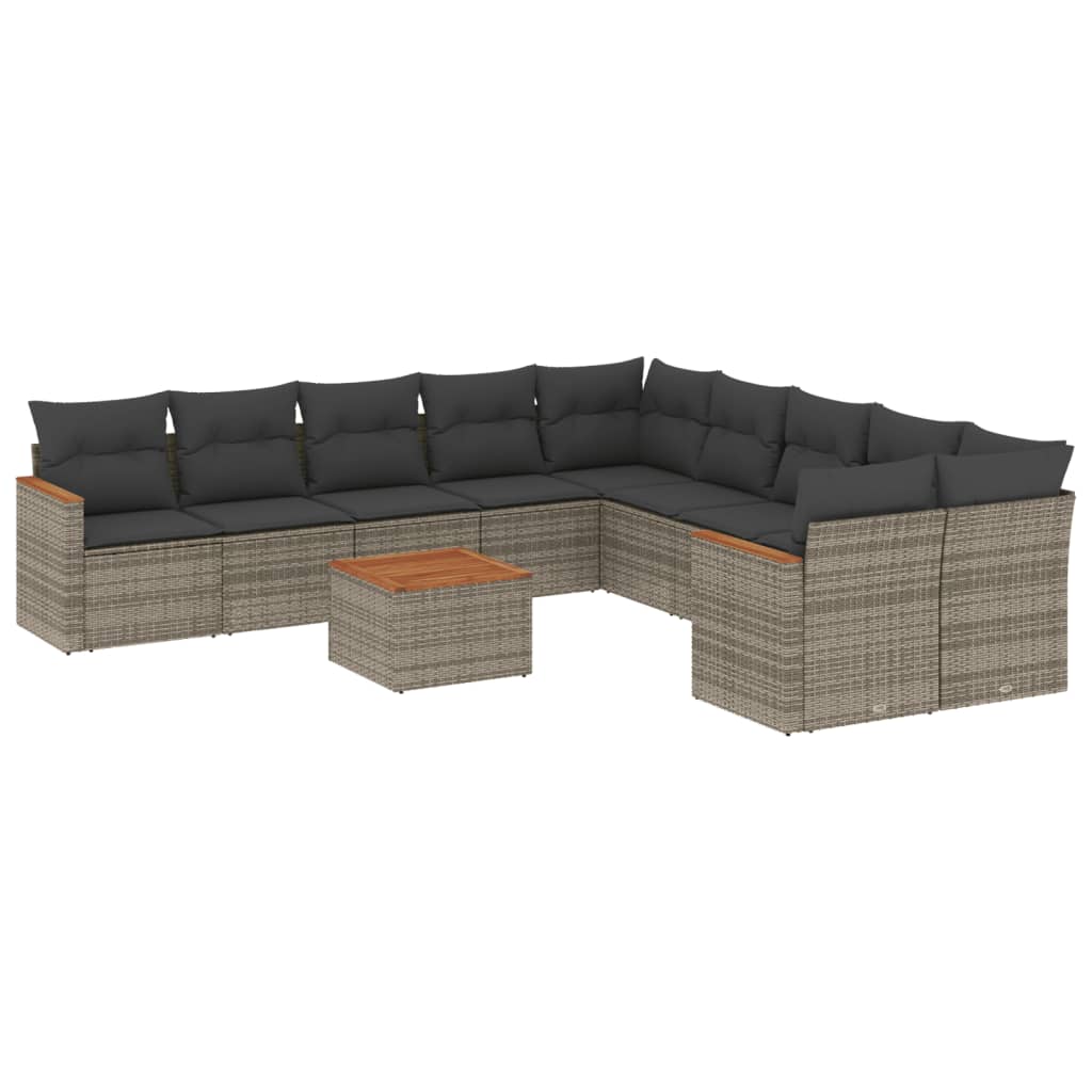 10-tlg. Garten-Sofagarnitur mit Kissen Schwarz Poly Rattan