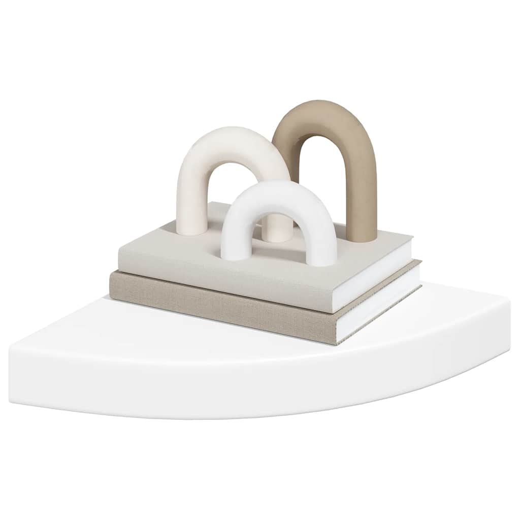 Schwebende Eckregale 2 Stk. Hochglanz-Weiß 25x25x3,8 cm MDF