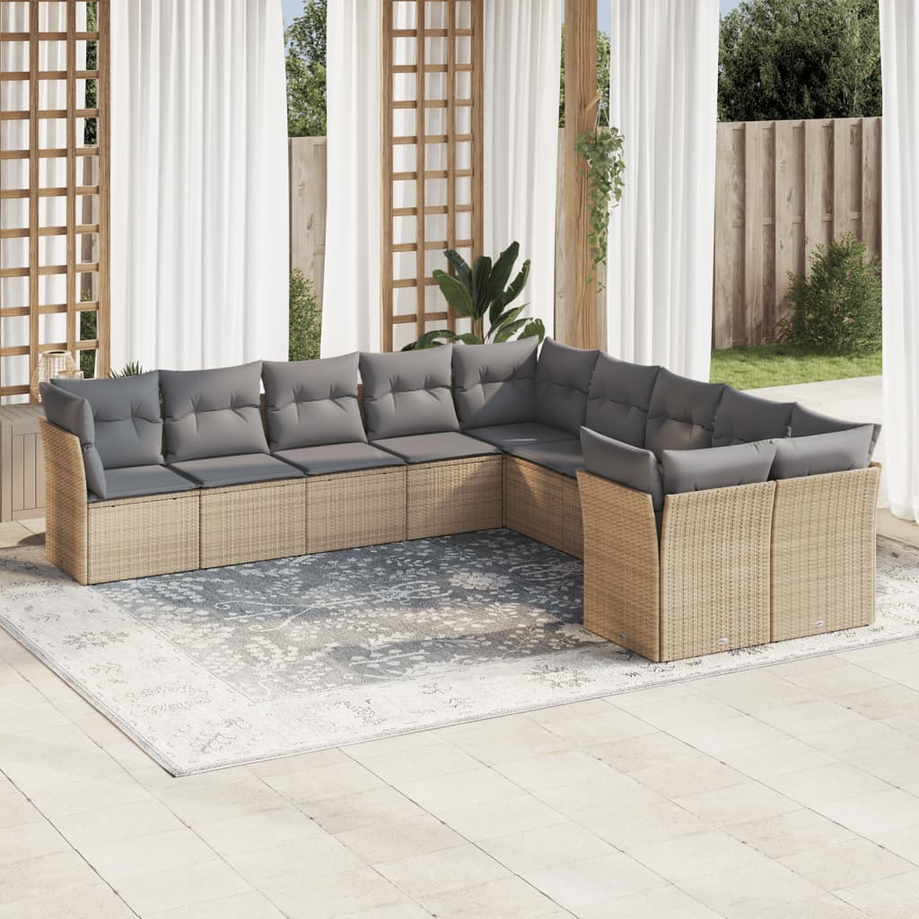 10-tlg. Garten-Sofagarnitur mit Kissen Schwarz Poly Rattan