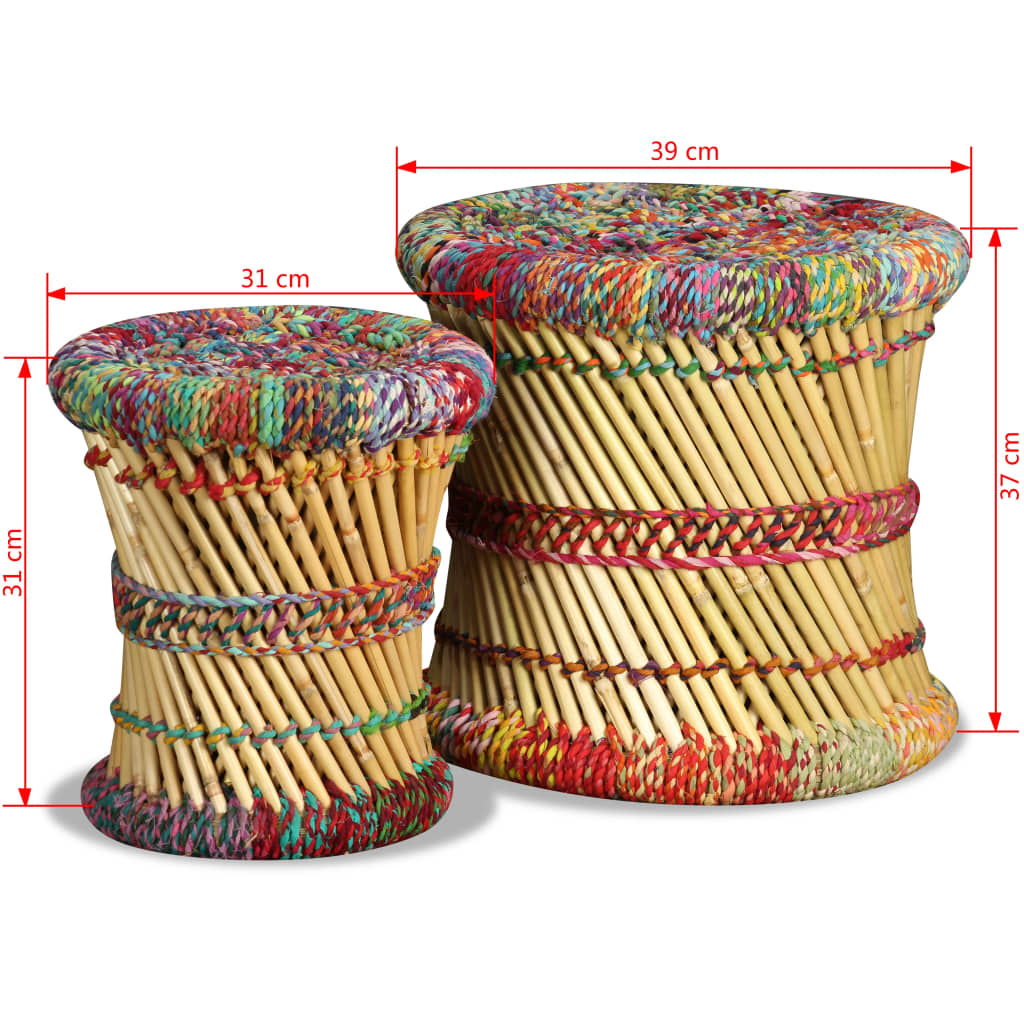 Hocker 2 Stk. Bambus und Jute