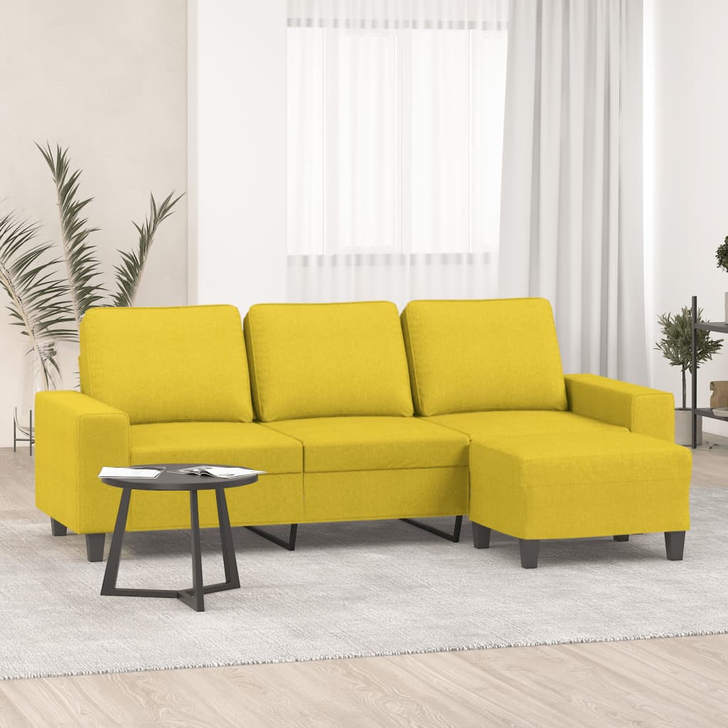 3-Sitzer-Sofa mit Hocker Hellgrau 180 cm Stoff