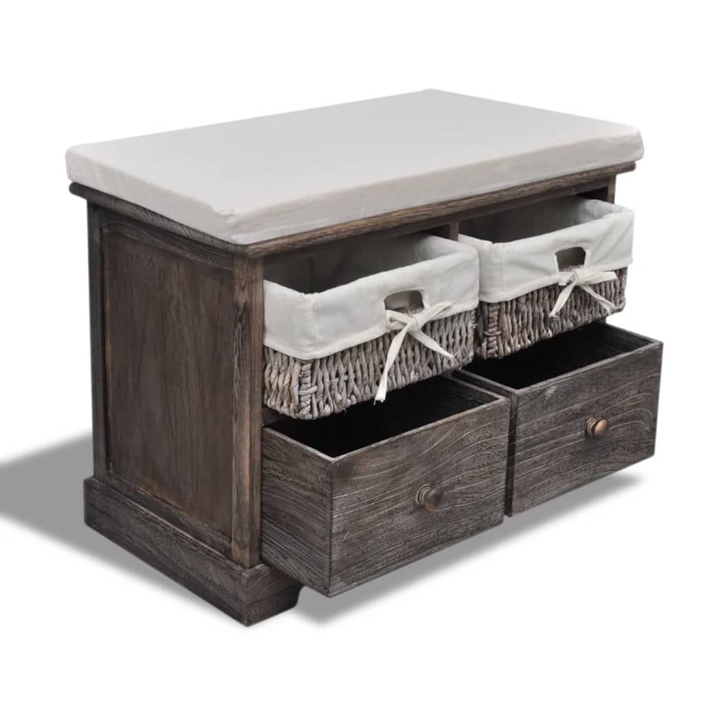 Sitzbank mit Stauraum Weiß 62×33×42 cm Paulownia Holz
