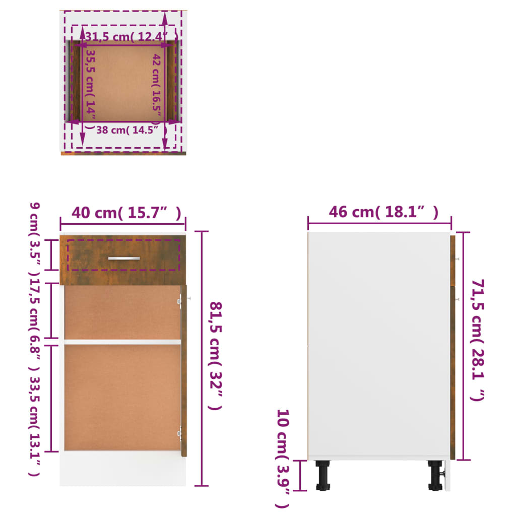 Unterschrank Lyon Weiß 60x46x81,5 cm Holzwerkstoff