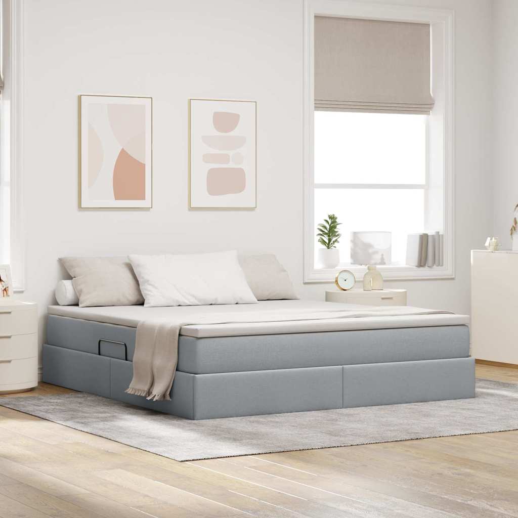 Aufbewahrungsbett mit Matratze Hellgrau 90 x 190 cm Polyester