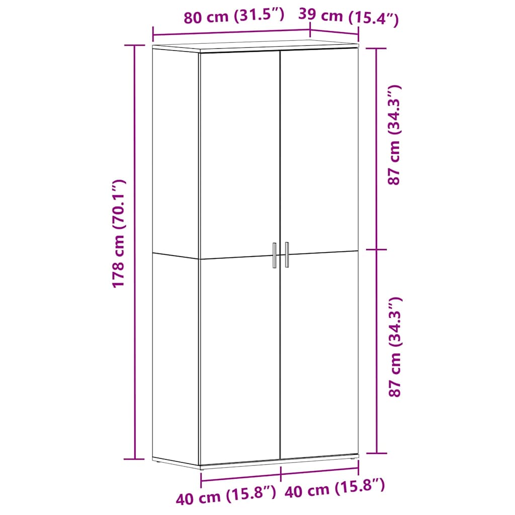 Schuhschrank mit Regal Weiß 80 x 39 x 178 cm Holzwerkstoff