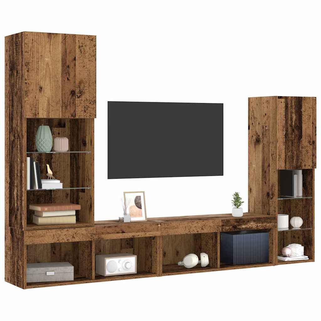 4-tlg. Wohnwand mit LED-Beleuchtung Weiß Holzwerkstoff