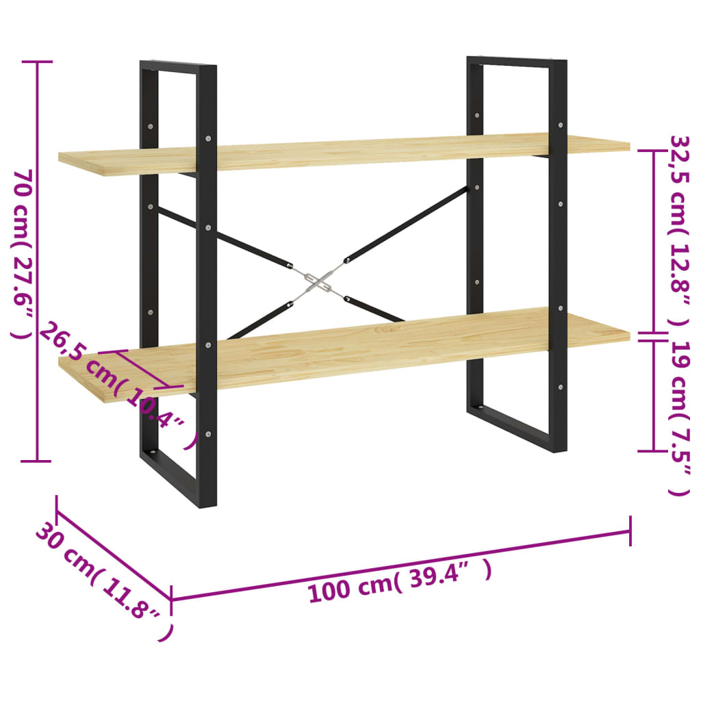 Bücherregal 2 Fächer Weiß 100x30x70 cm Holzwerkstoff