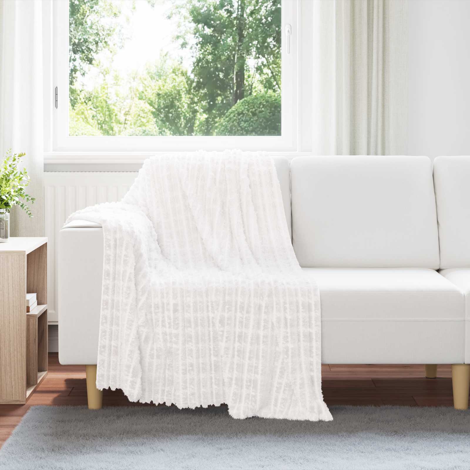 Überwurfdecke Beige 150 x 130 cm Fleece