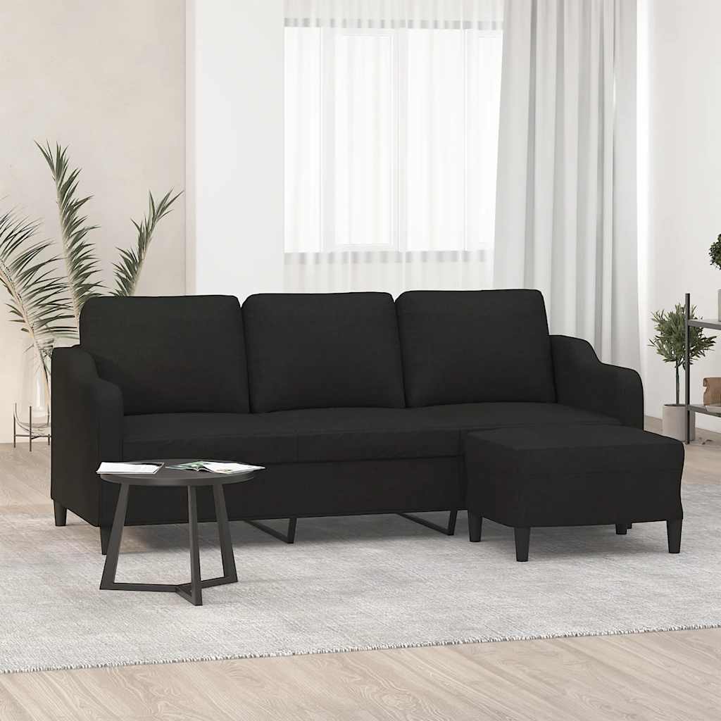 3-Sitzer-Sofa mit Hocker Braun 180 cm Stoff