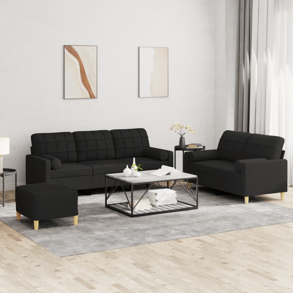 3-tlg. Sofagarnitur mit Kissen Braun Stoff