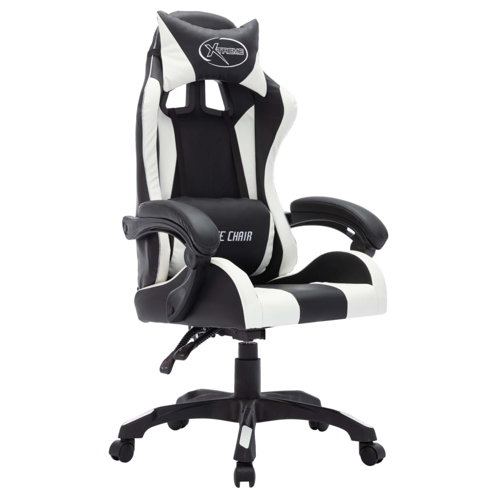 Gaming-Stuhl mit RGB LED-Leuchten Blau und Schwarz Kunstleder