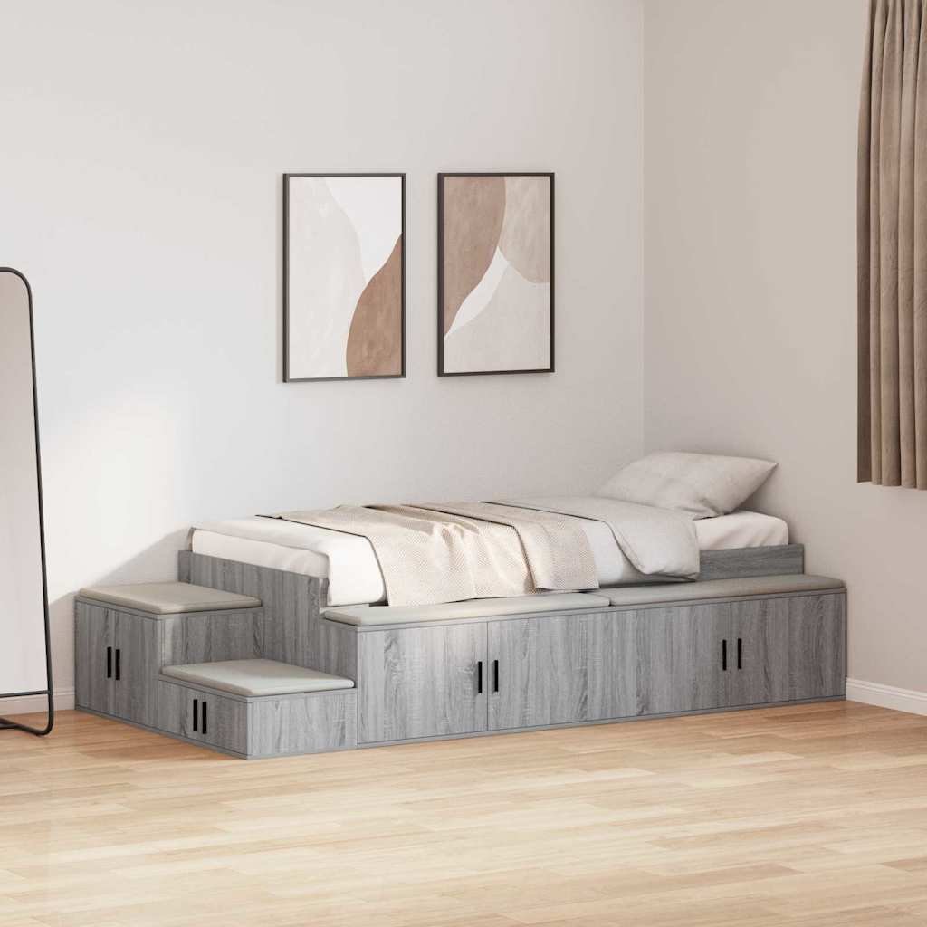 Aufbewahrungsbettgestell mit Speicher Weiß 80 cm Holzwerkstoff