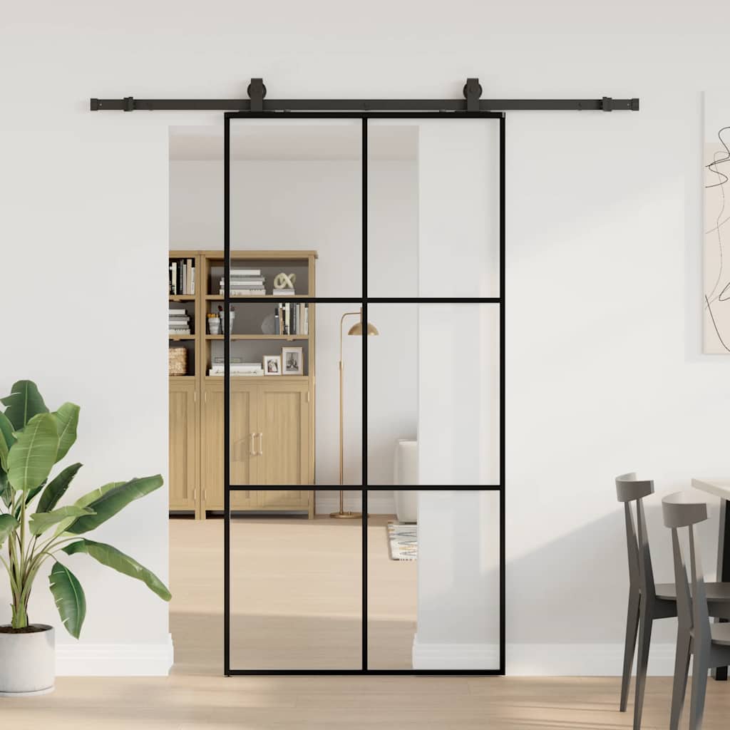 Schiebetür mit Beschlag Schwarz 76x205 cm ESG-Glas