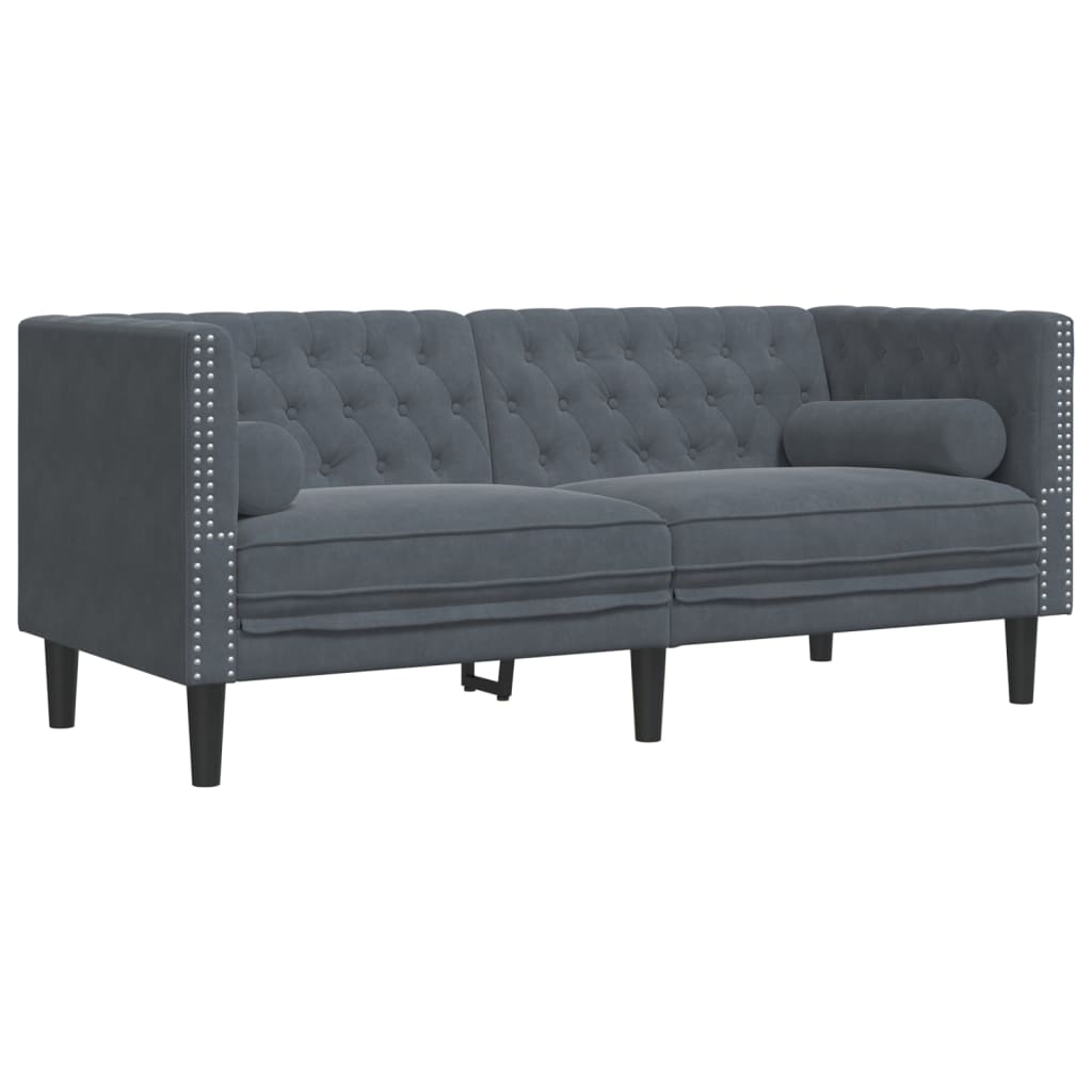 3-tlg. Chesterfield-Sofa-Set mit Nackenrollen Hellgrau Samt