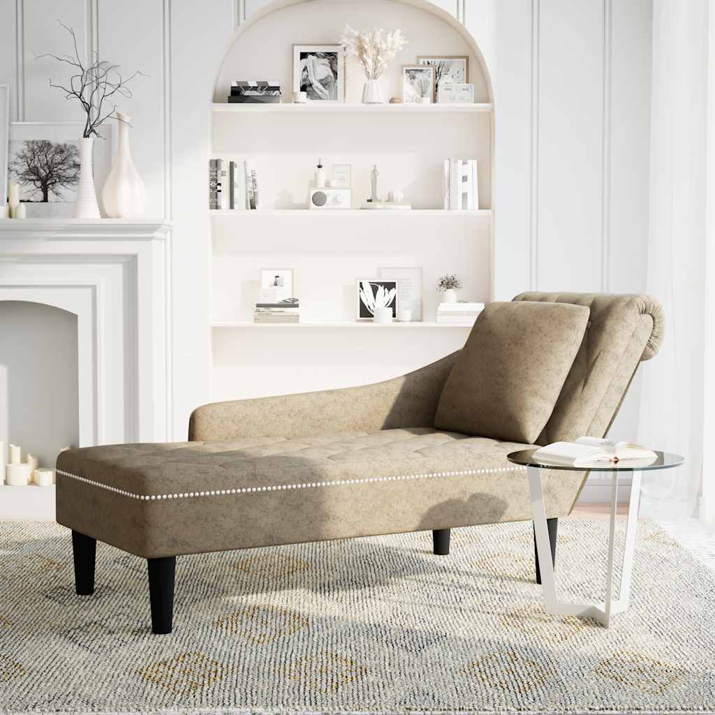 Chaiselongue mit Kissen und Rechter Armlehne Braun Kunstleder