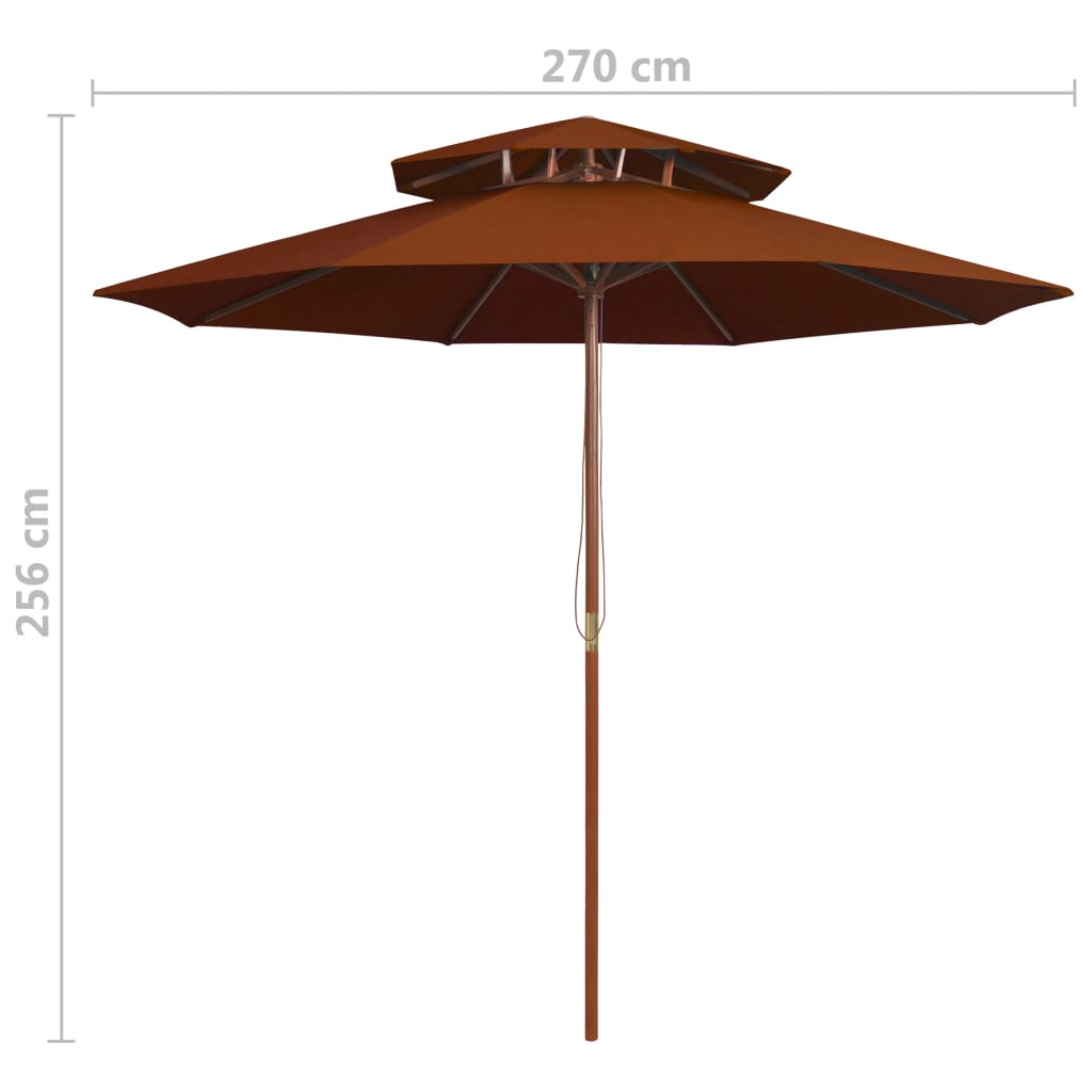 Sonnenschirm mit Doppeldach und Holz-Mast Schwarz 270 cm