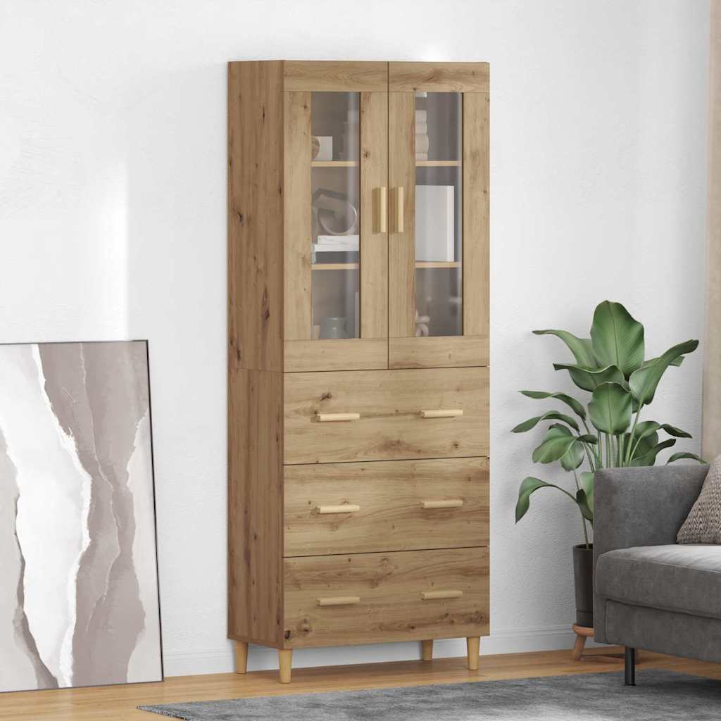 Highboard Altholz 69,5 x 34 x 180 cm Engineered Wood und Glas