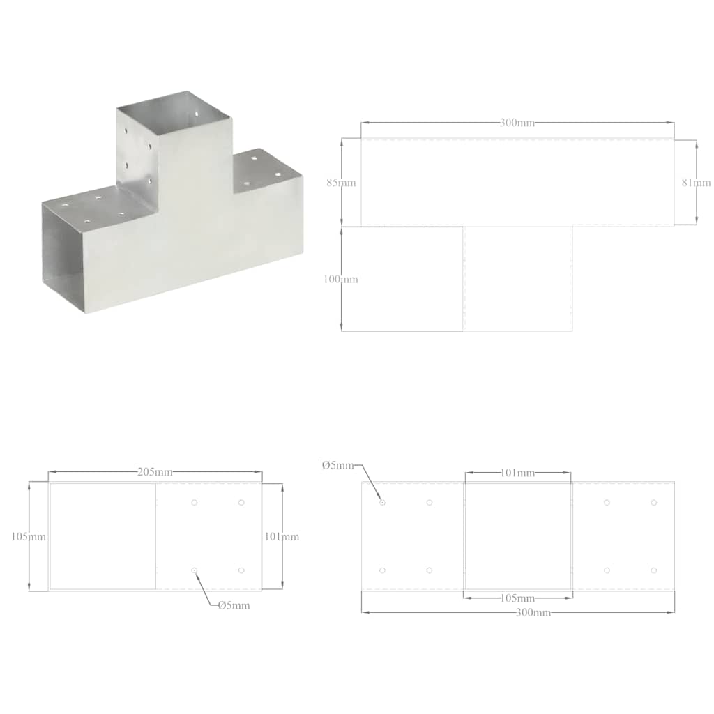 Pfostenverbinder L-Form Verzinktes Metall 71 x 71 mm