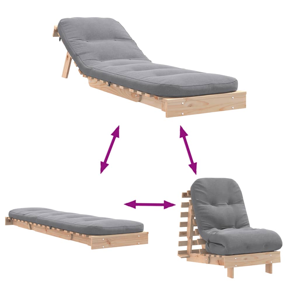 Futon Schlafsofa mit Matratze Braun 70x206x11 Massivholz Kiefer