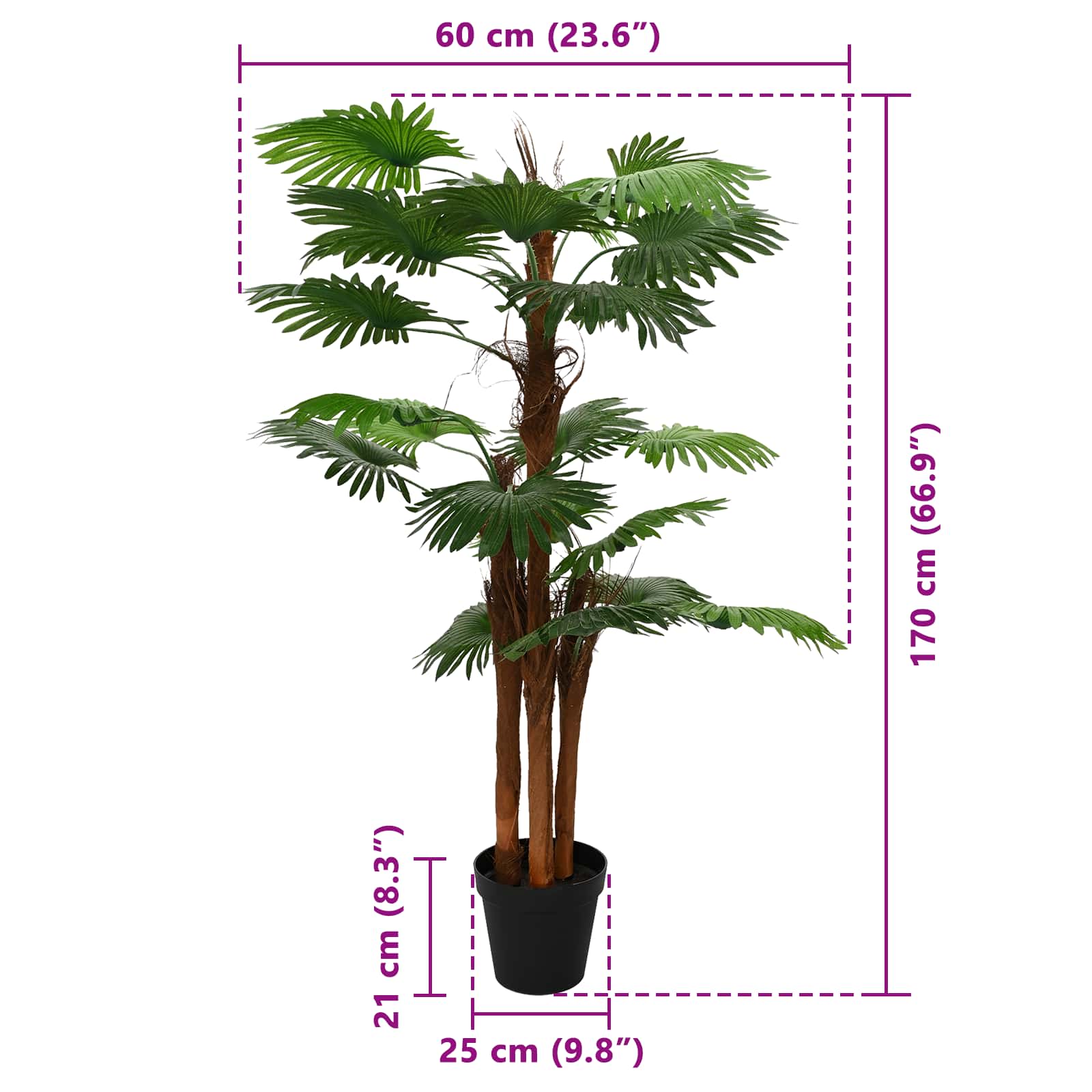 Künstliche Fächerpalme Grün 75 x 25 x 180 cm Stoff und Bambus