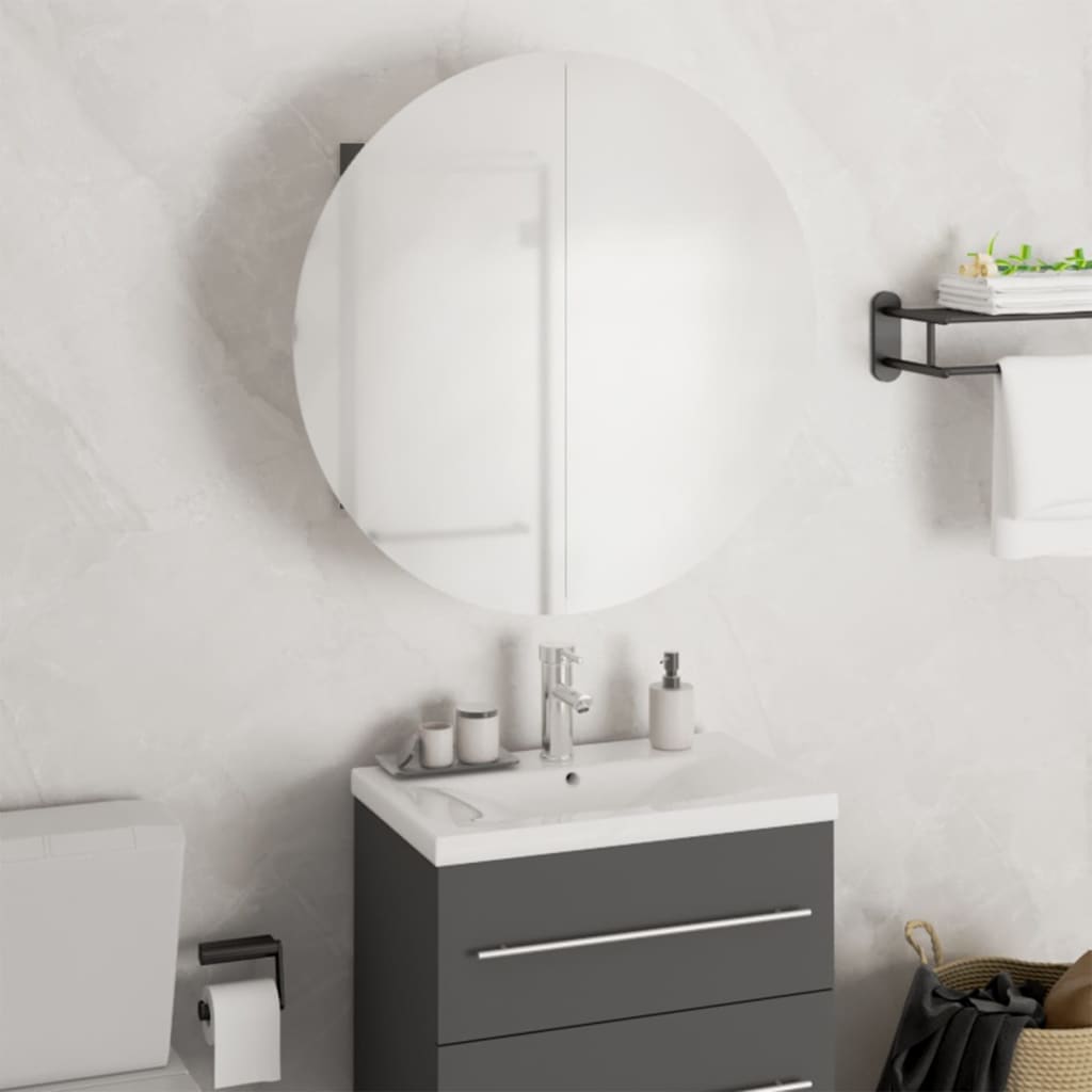 Badezimmerschrank mit Rundem Spiegel & LED Weiß 40x40x17,5 cm