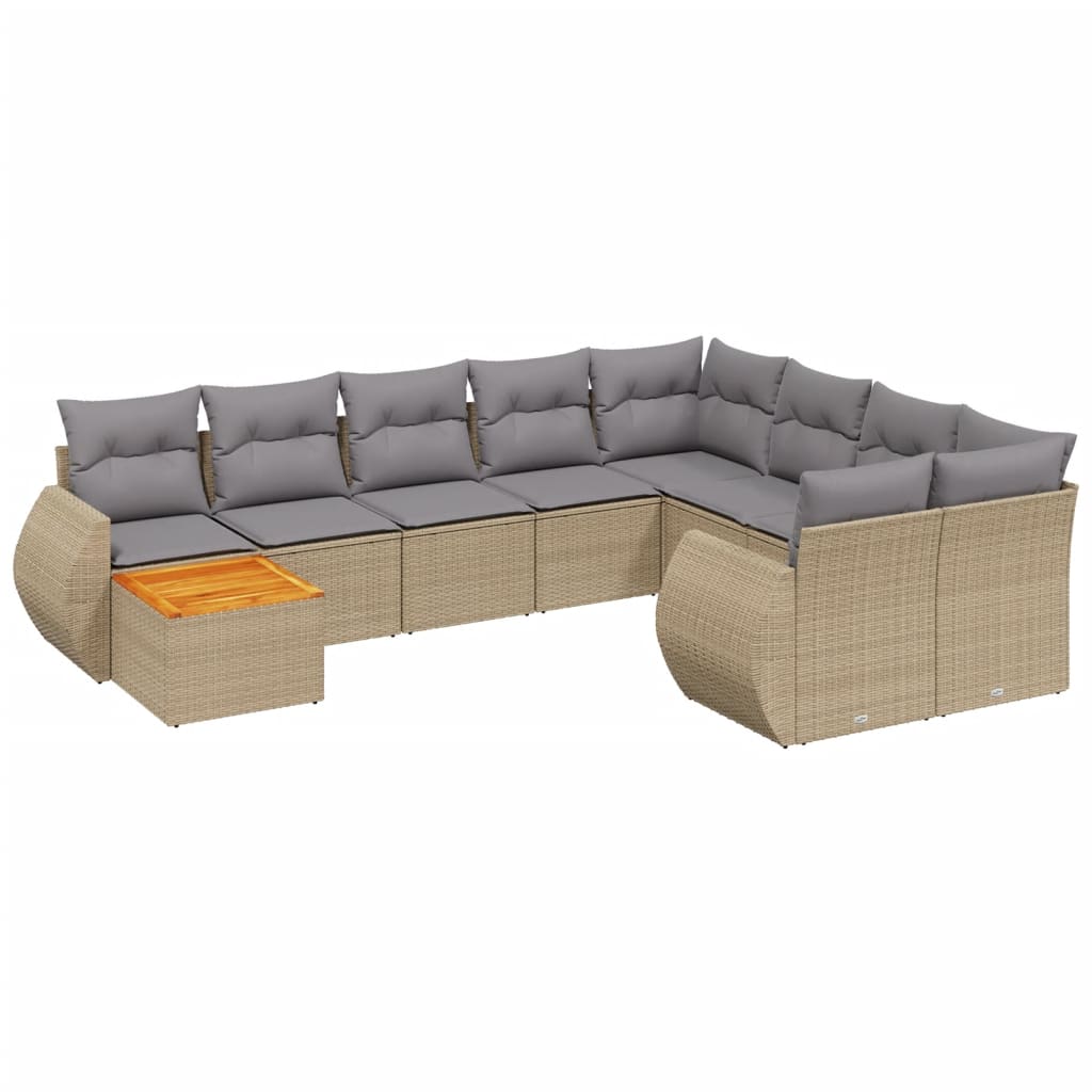 10-tlg. Garten-Sofagarnitur mit Kissen Schwarz Poly Rattan