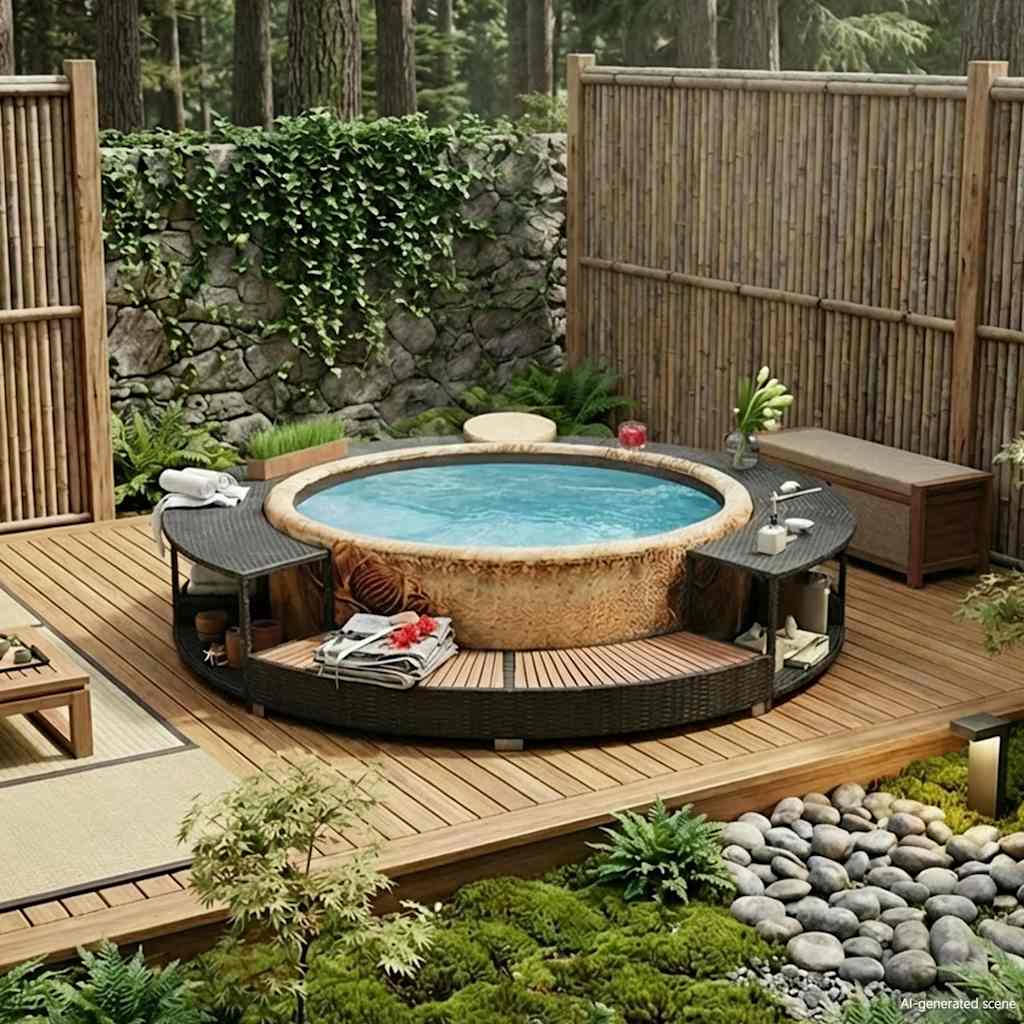 Whirlpool-Umrandung Grau Poly Rattan