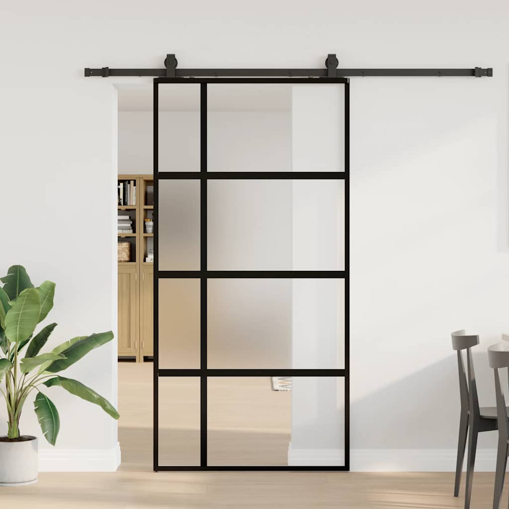 Schiebetür mit Beschlag Schwarz 76x205 cm Hartglas