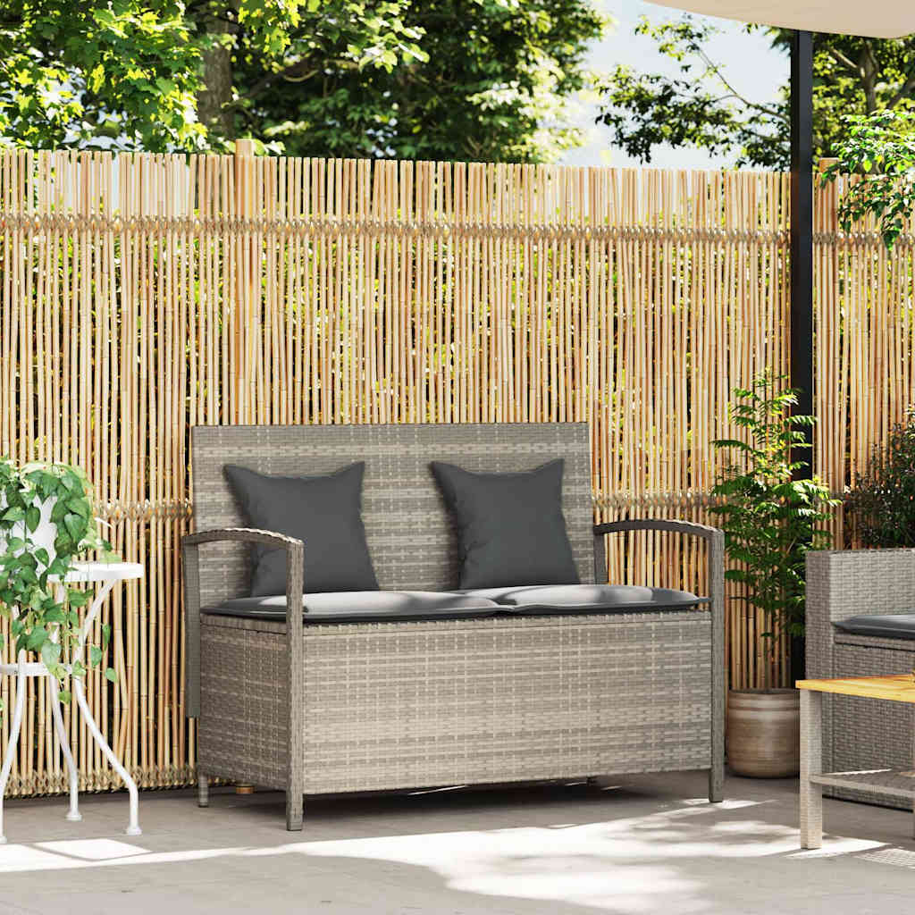 Gartenbank mit Stauraum und Kissen Schwarz Poly Rattan