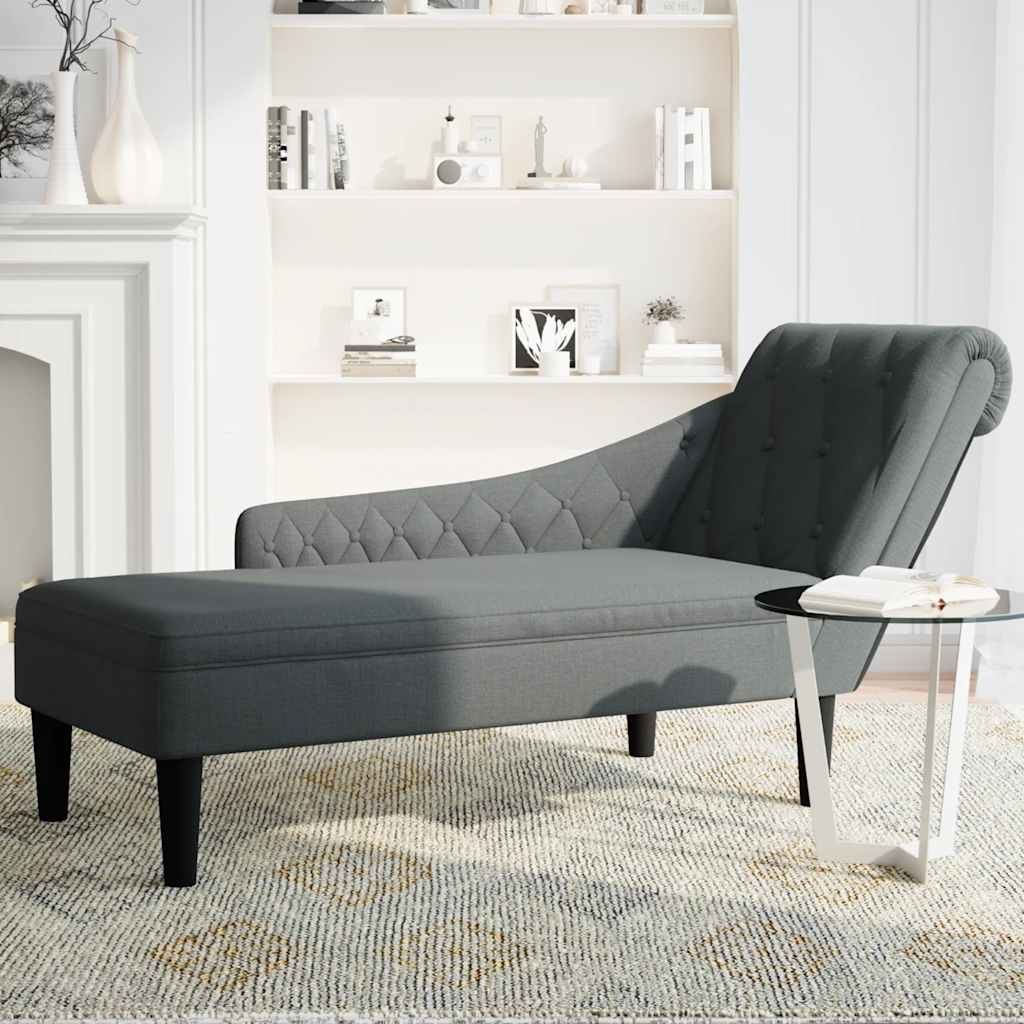 Chaiselongue mit Kissen und Rechter Armlehne Schwarz Stoff