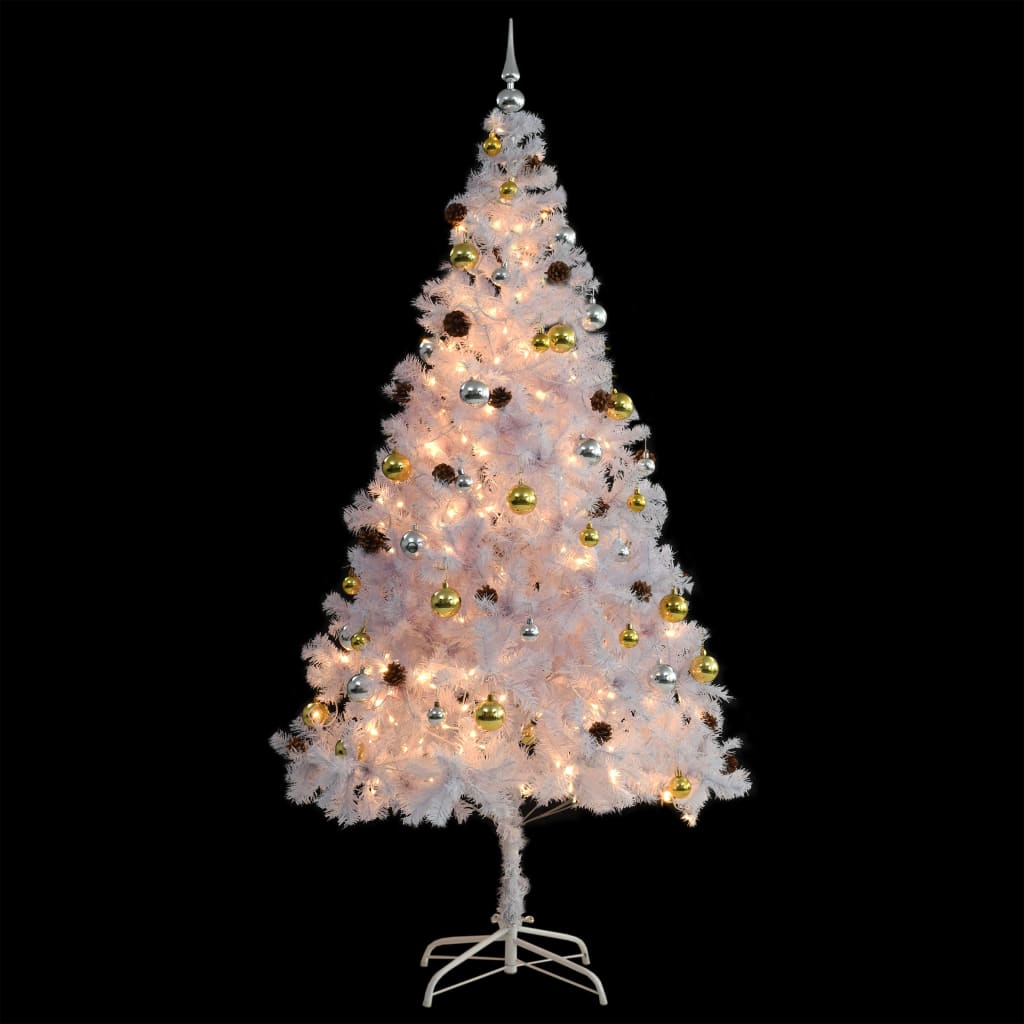 Künstlicher Weihnachtsbaum mit Beleuchtung & Kugeln Grün 150 cm