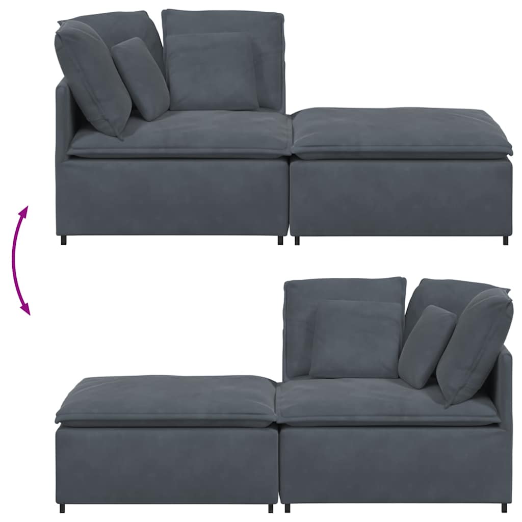 Modulares Sofa mit Fußhocker Kissen Samt Blau