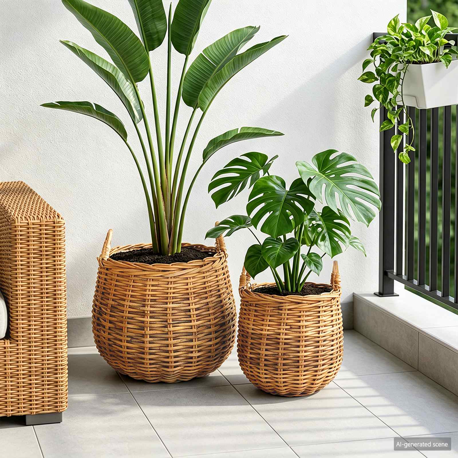 Blumentopf Körbchen 2 Stk. Natürliches Grau Kubu Rattan
