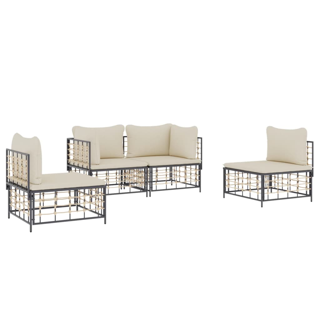 6-tlg. Garten-Lounge-Set mit Kissen Anthrazit Poly Rattan