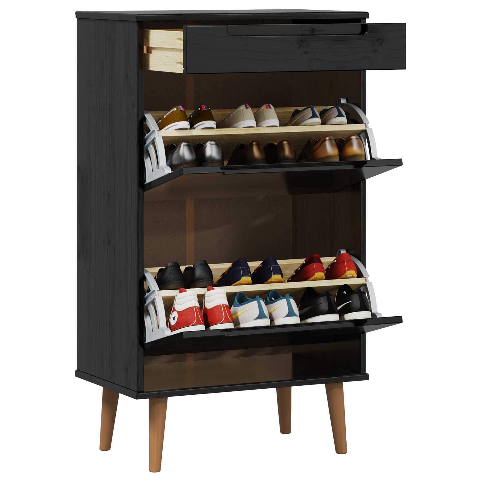 Schuhschrank MOLDE Weiß 59,5x35x103 cm Massivholz Kiefer