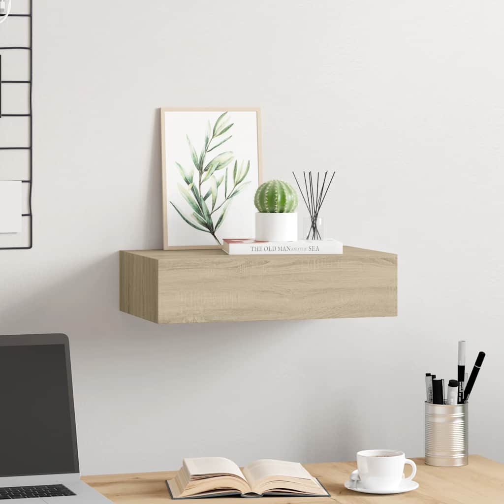 Wandregal mit Schublade Weiß 40x23,5x10 cm MDF
