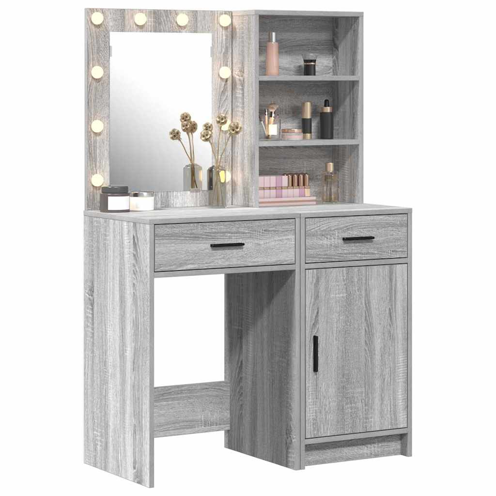 Schminktischset mit LED mit Schubladen 2 pcs Weiß Holzwerkstoff