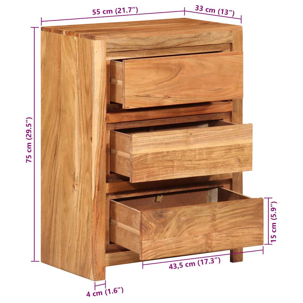 Schubladenschrank 60x33x75 cm Massivholz Akazie
