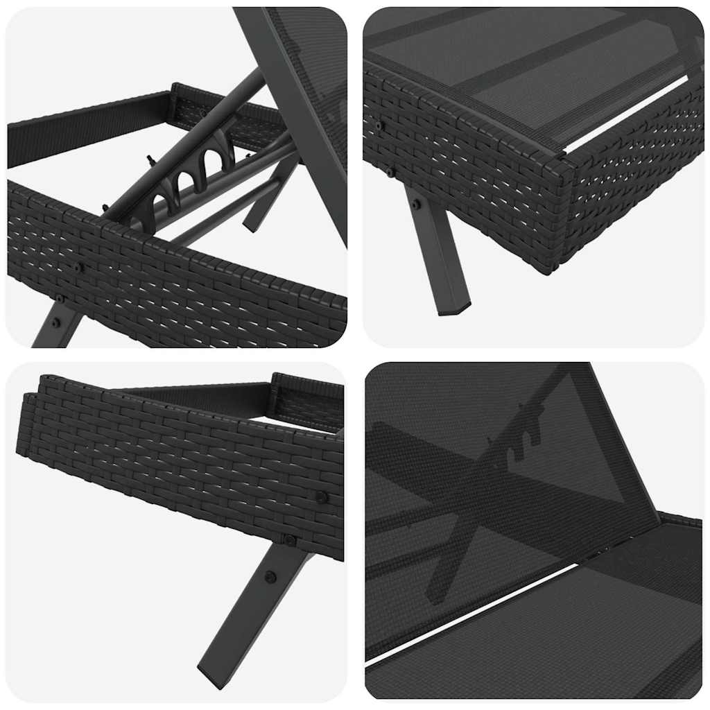 Sonnenliege 2 pcs Schwarz und Braun Poly-Rattan