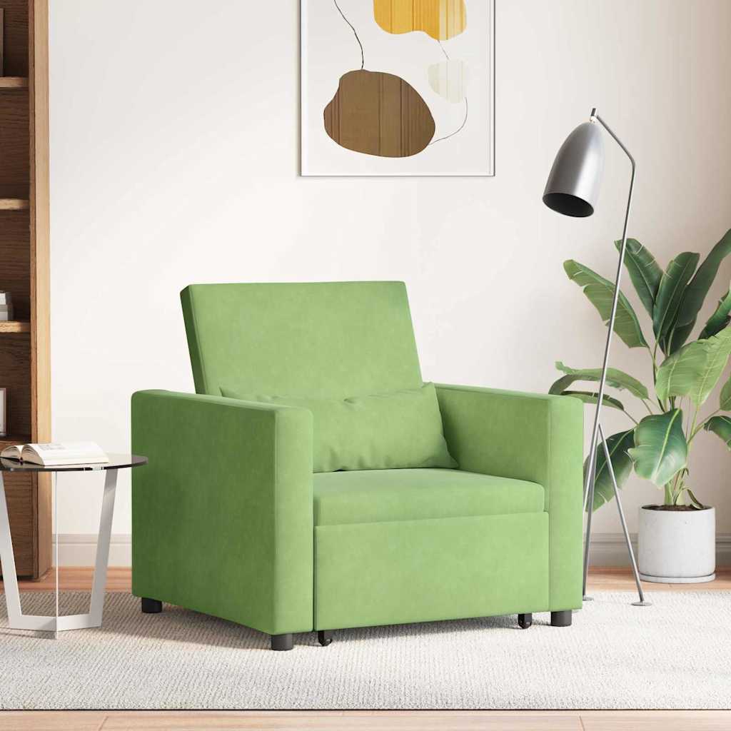 Ausziehbare Schlafcouch Einzel mit Rädern Hellgrau Samt